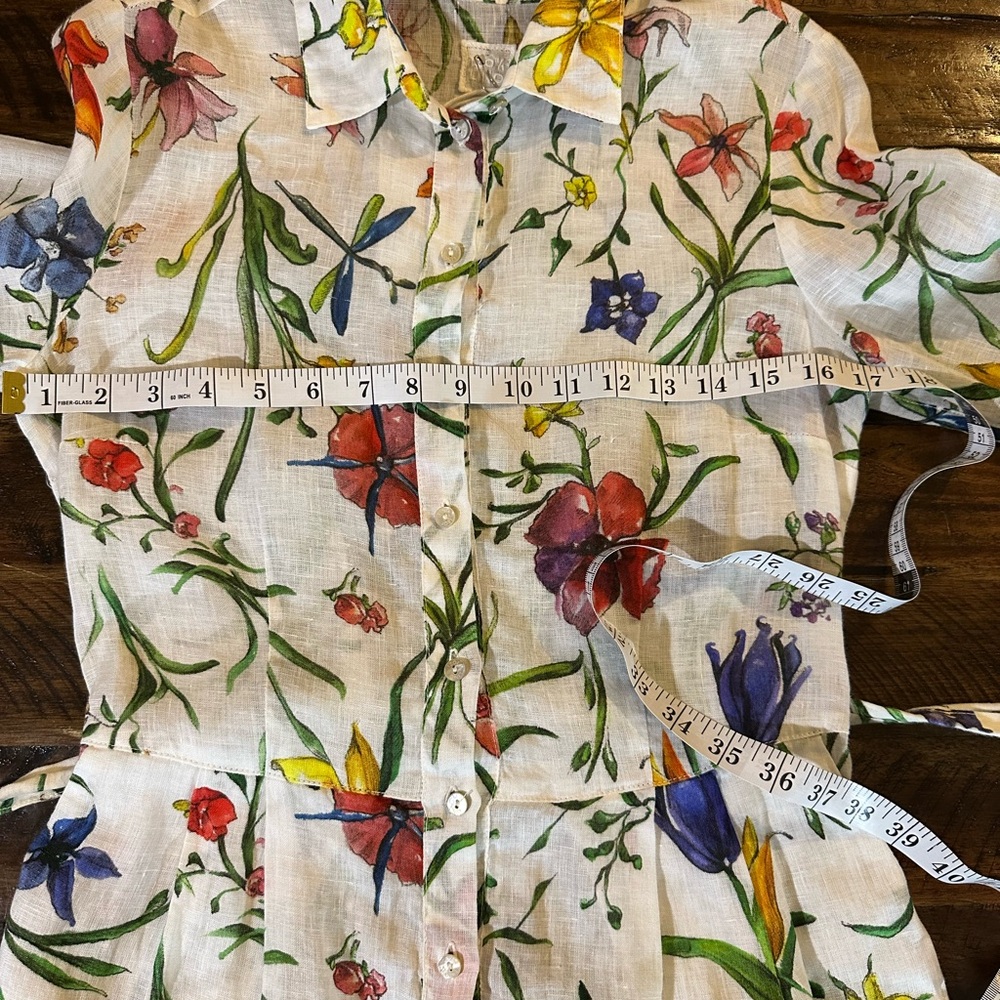 120% Lino Wildflower Linen Shirt Dress Belted Botanical Print XXS NWT - Picture 8 of 9